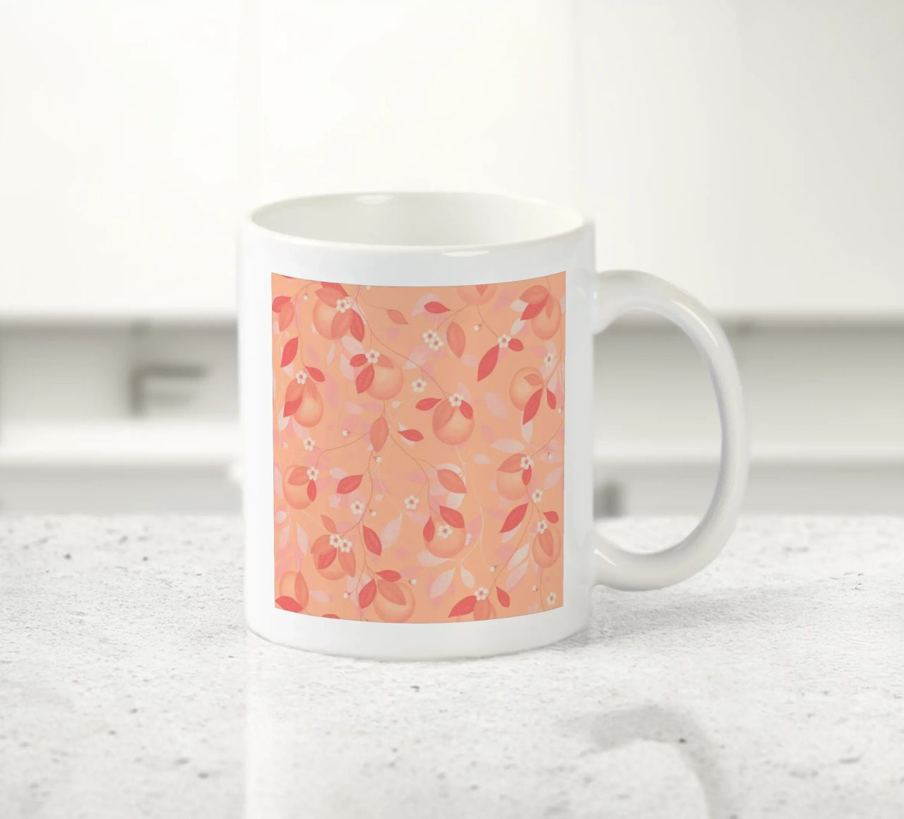 Peach and Orange Pattern: Pantone Palette with Leaves tazza in ceramica da Studio Patruschka