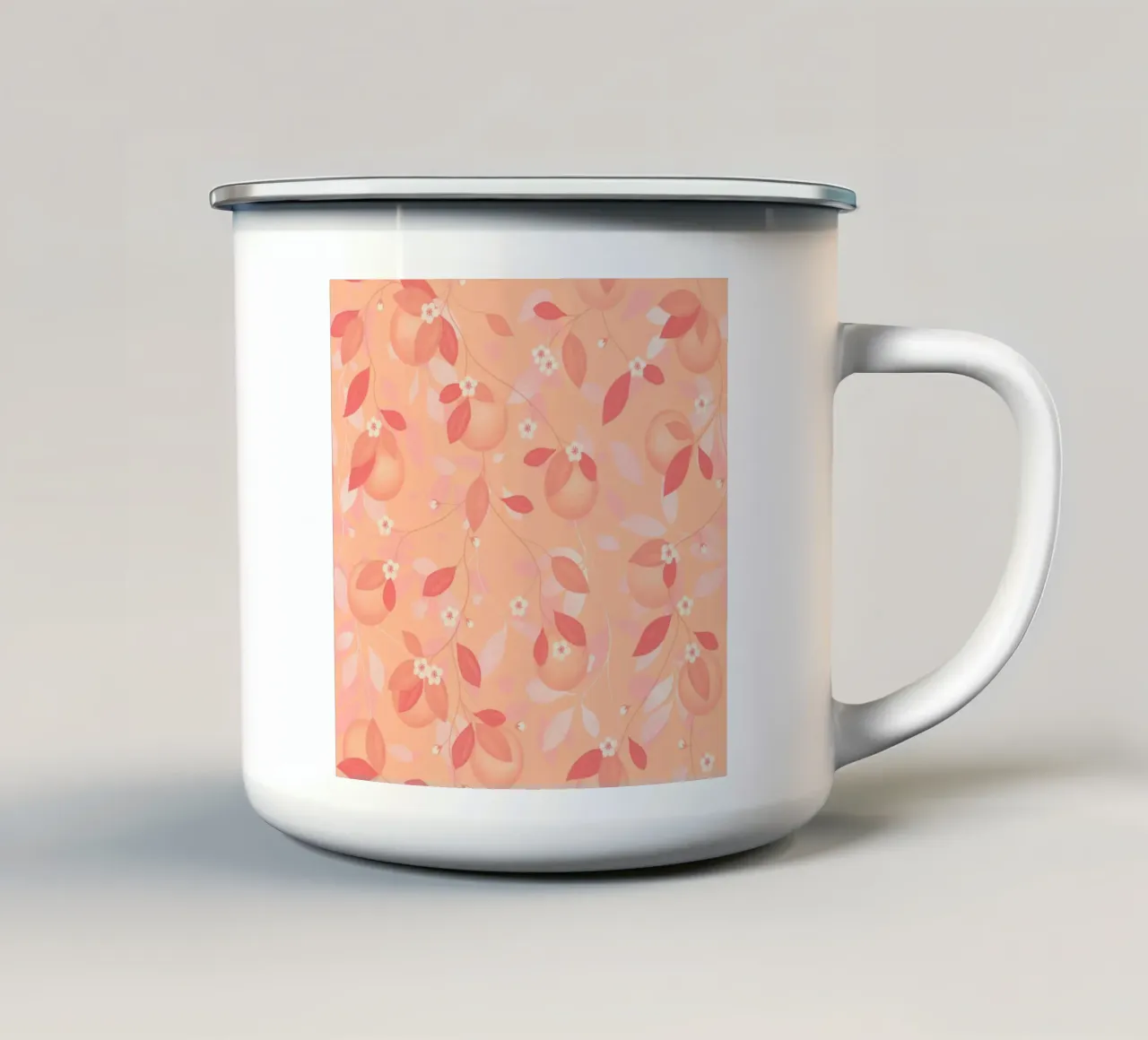 Peach and Orange Pattern: Pantone Palette with Leaves mug en émail de Studio Patruschka