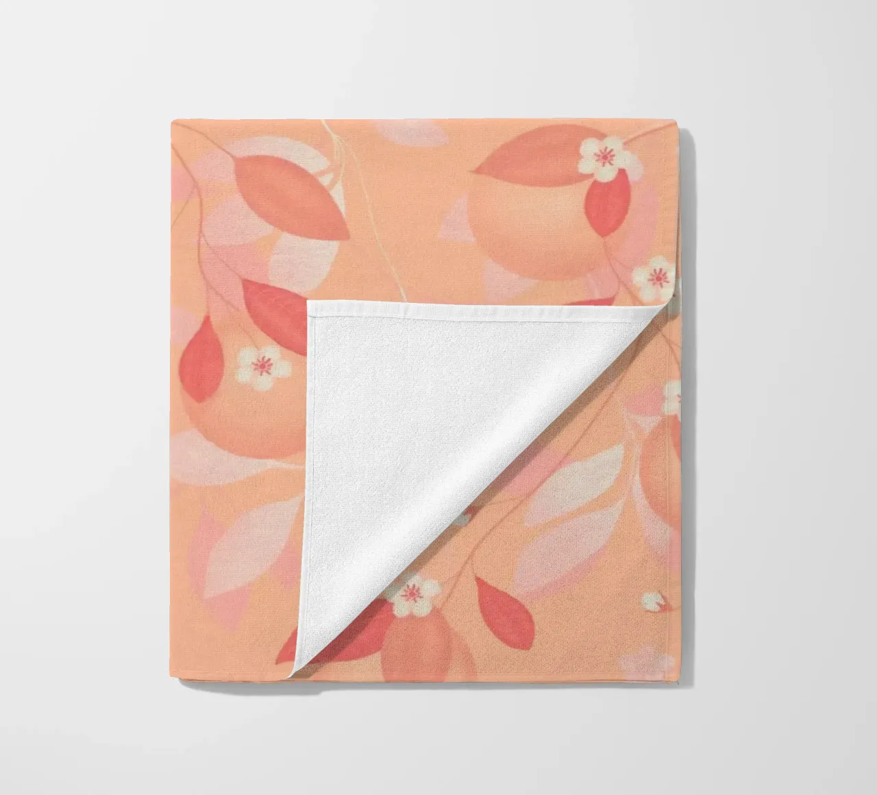Peach and Orange Pattern: Pantone Palette with Leaves Strandtuch von Studio Patruschka