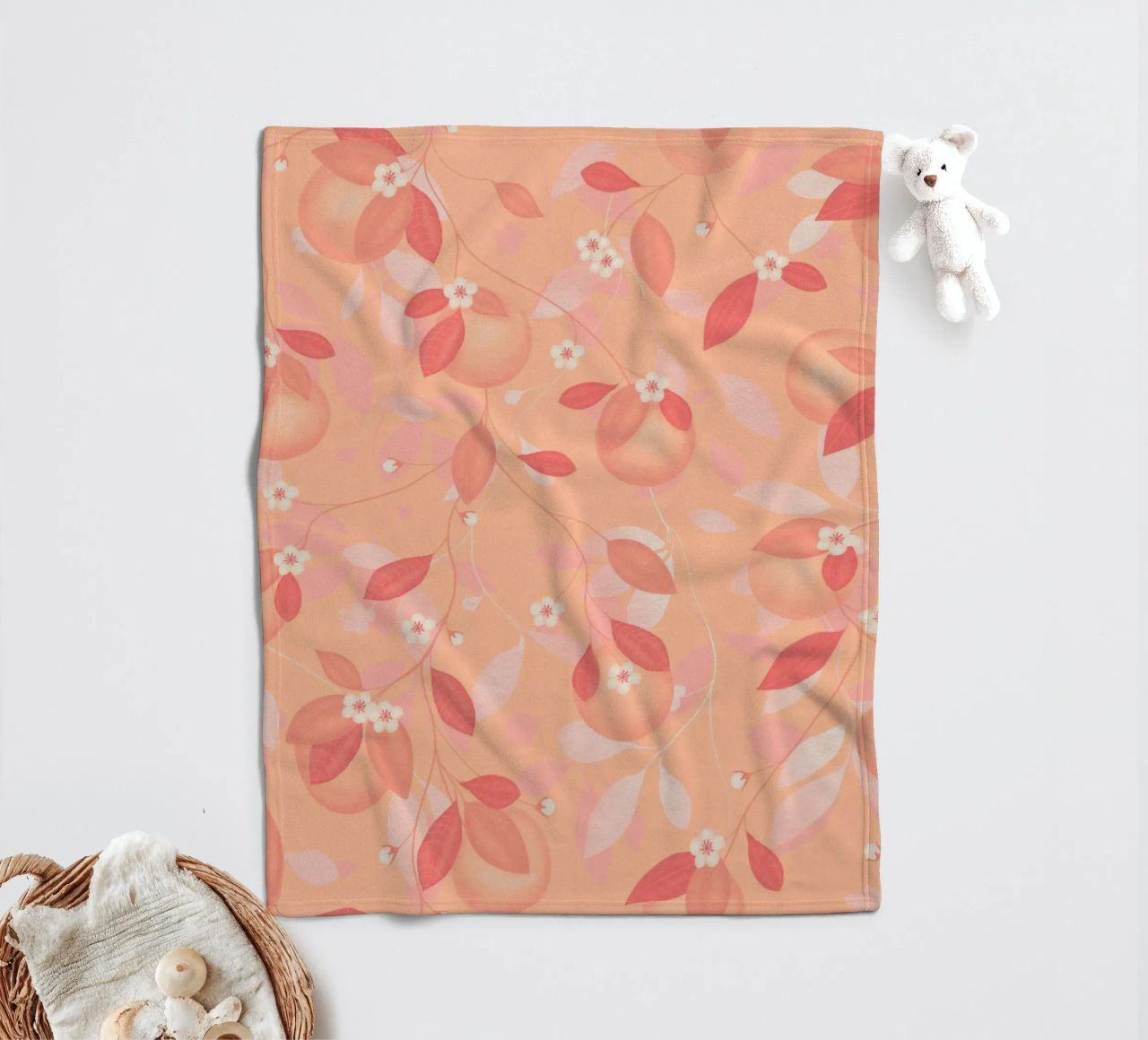 Peach and Orange Pattern: Pantone Palette with Leaves coperta in pile da Studio Patruschka