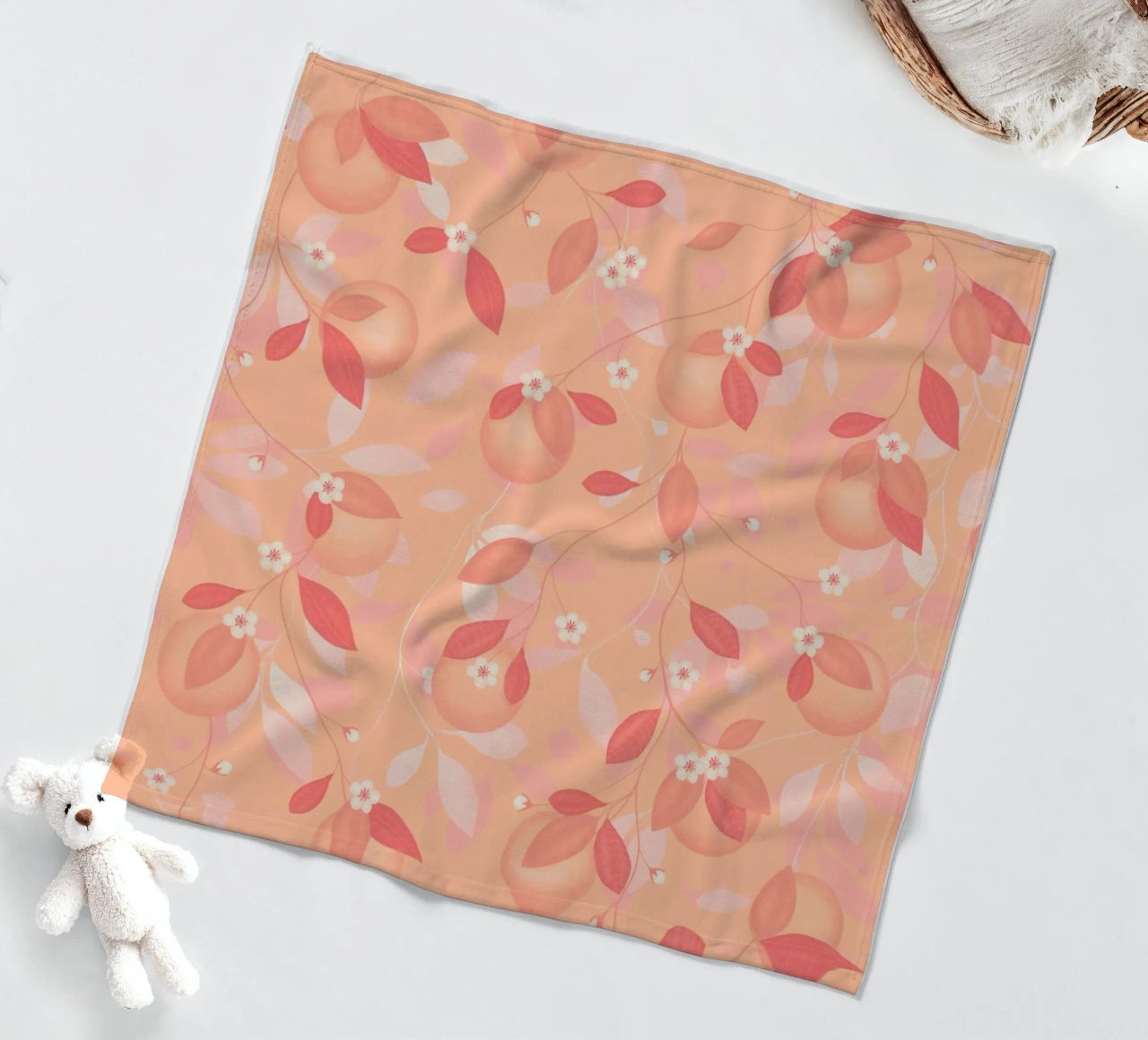 Peach and Orange Pattern: Pantone Palette with Leaves coperta in pile da Studio Patruschka