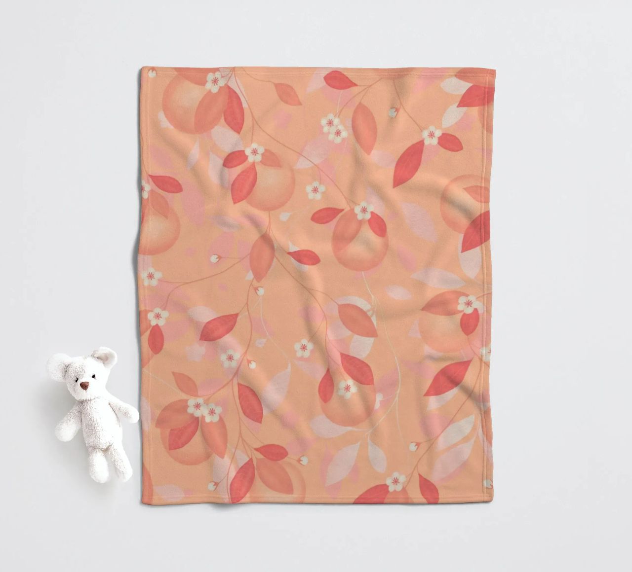 Peach and Orange Pattern: Pantone Palette with Leaves coperta in pile da Studio Patruschka