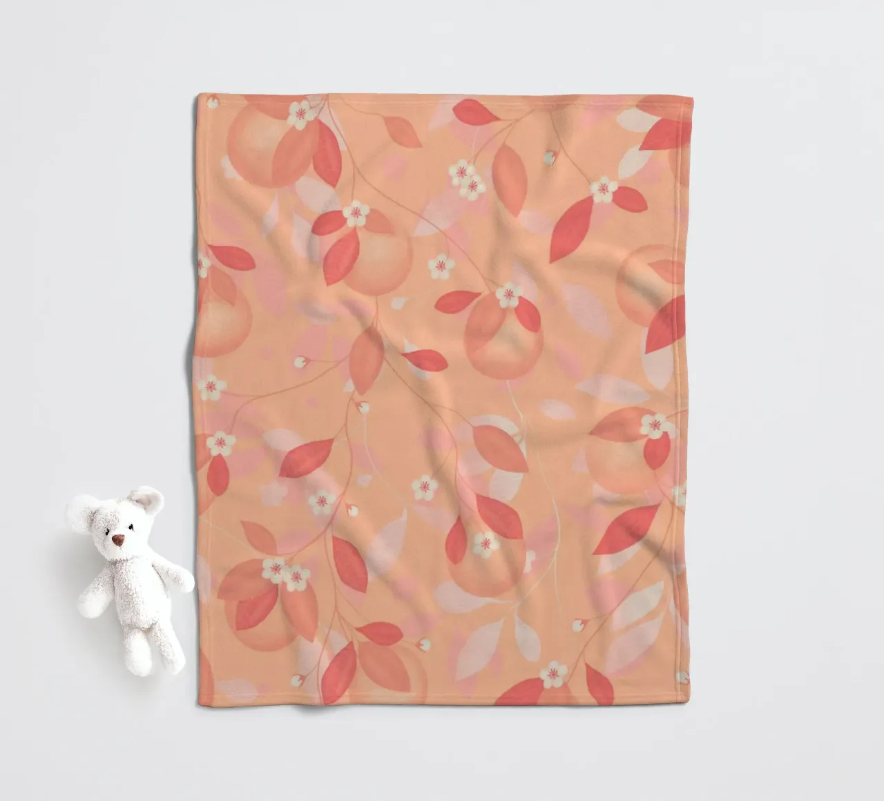 Peach and Orange Pattern: Pantone Palette with Leaves coperta in pile da Studio Patruschka