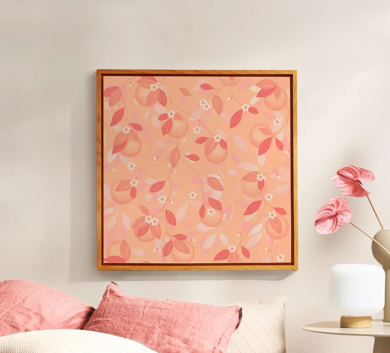Peach and Orange Pattern: Pantone Palette with Leaves plexiglass da Studio Patruschka