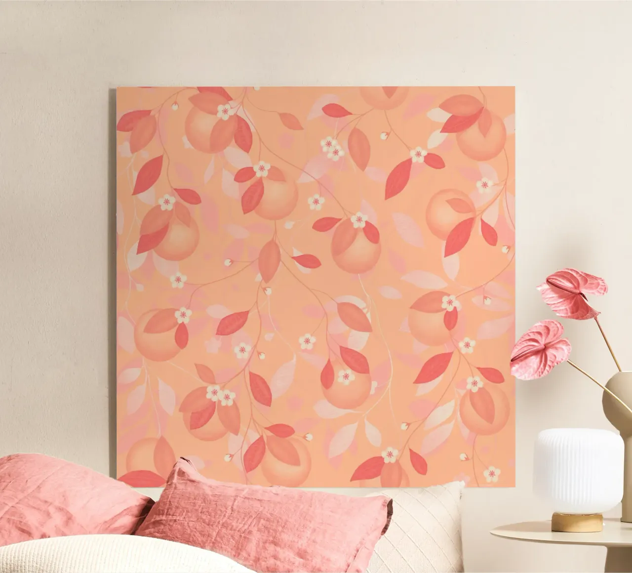 Peach and Orange Pattern: Pantone Palette with Leaves plexiglass da Studio Patruschka