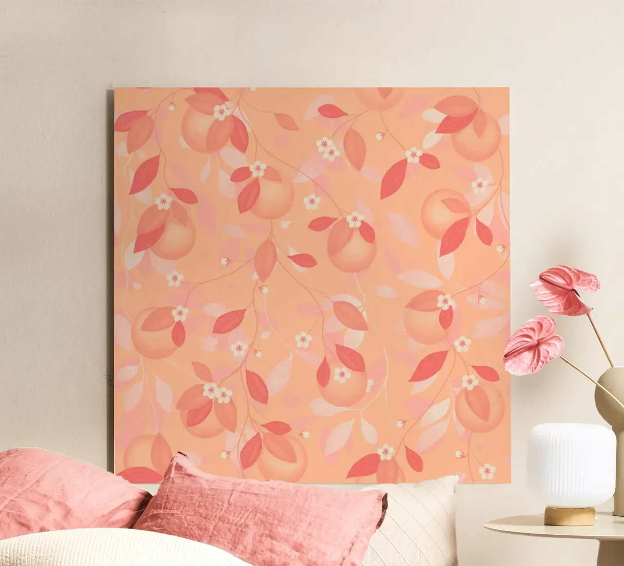 Peach and Orange Pattern: Pantone Palette with Leaves alluminio dibond da Studio Patruschka