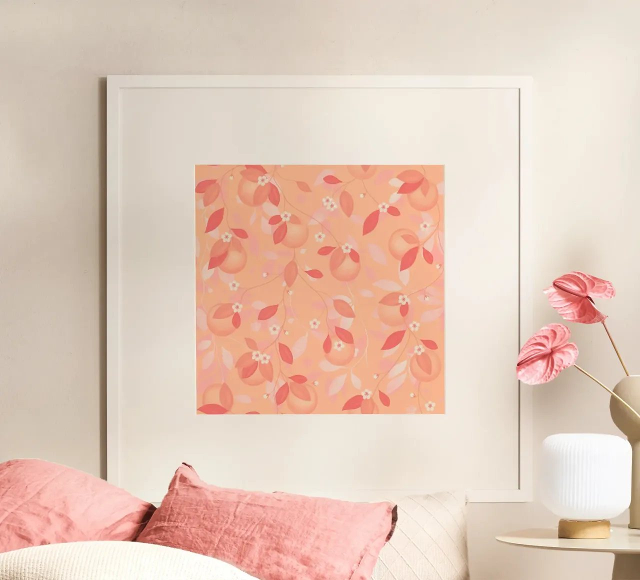 Peach and Orange Pattern: Pantone Palette with Leaves hahnemühle de Studio Patruschka