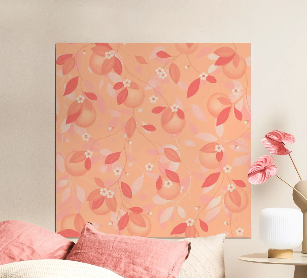 Peach and Orange Pattern: Pantone Palette with Leaves poster da Studio Patruschka