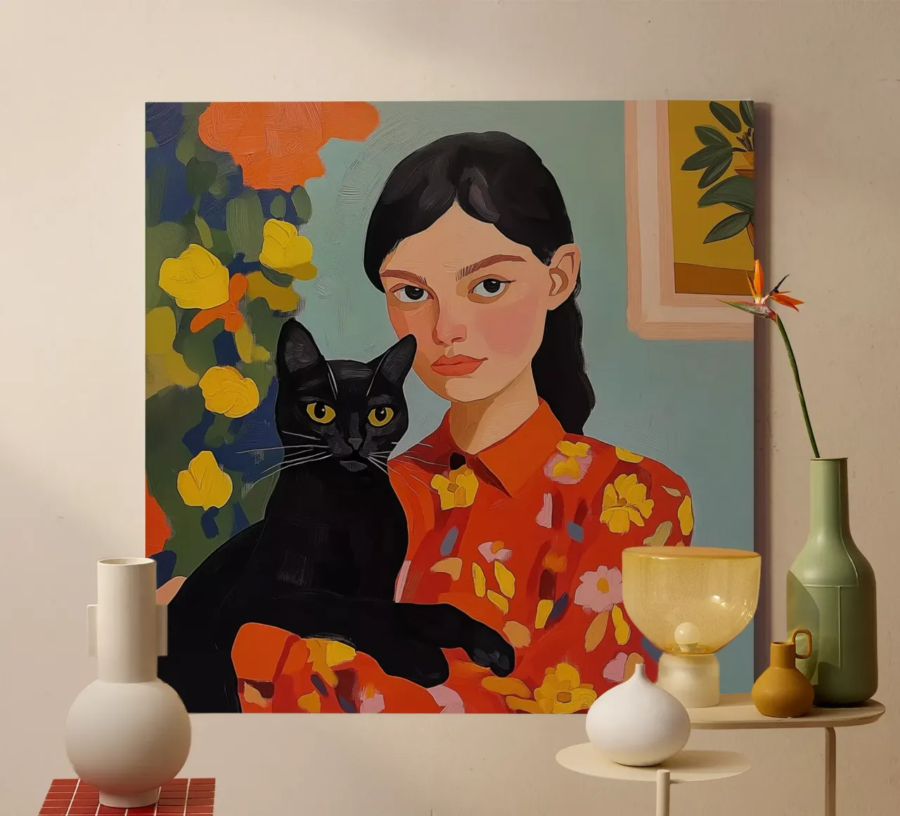 Ritratto di signora con gatto nero tela da Art Center