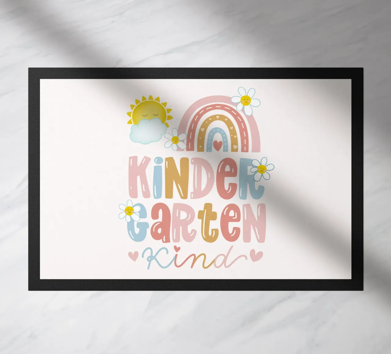 Bambino dell'asilo. Arcobaleno boho. Sole. Personalizzabile. zerbino da CalliLetters