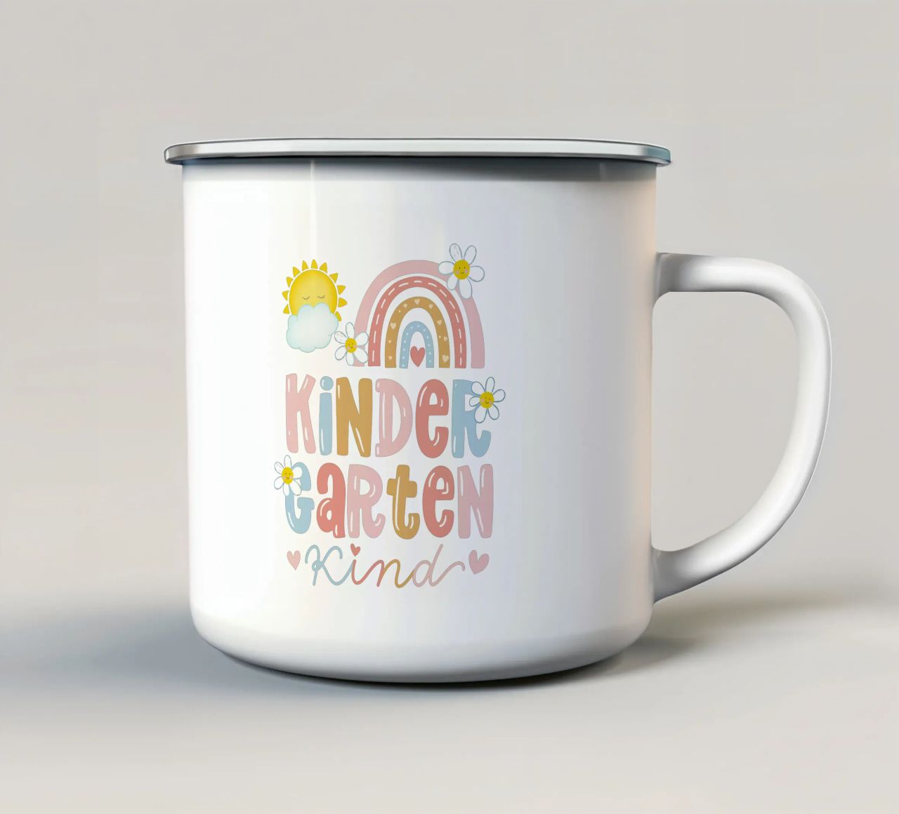 Bambino dell'asilo. Arcobaleno boho. Sole. Personalizzabile. tazza in smalto da CalliLetters