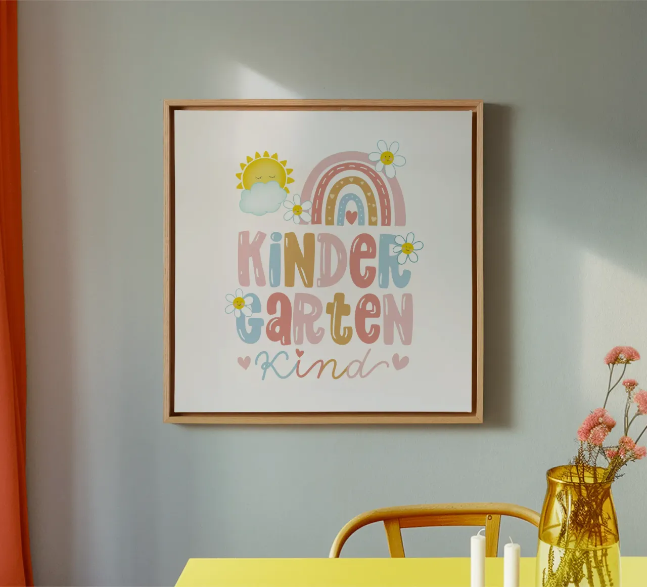Bambino dell'asilo. Arcobaleno boho. Sole. Personalizzabile. tela con Cornice a cassetta da CalliLetters