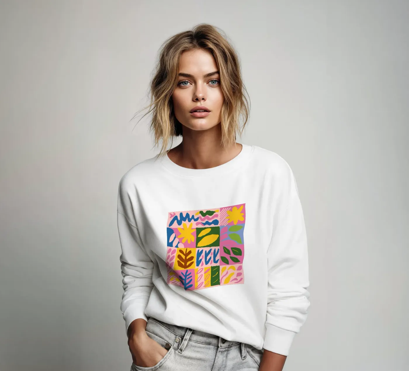 Playful Patchwork Forms Sweatshirt von Sun Riser