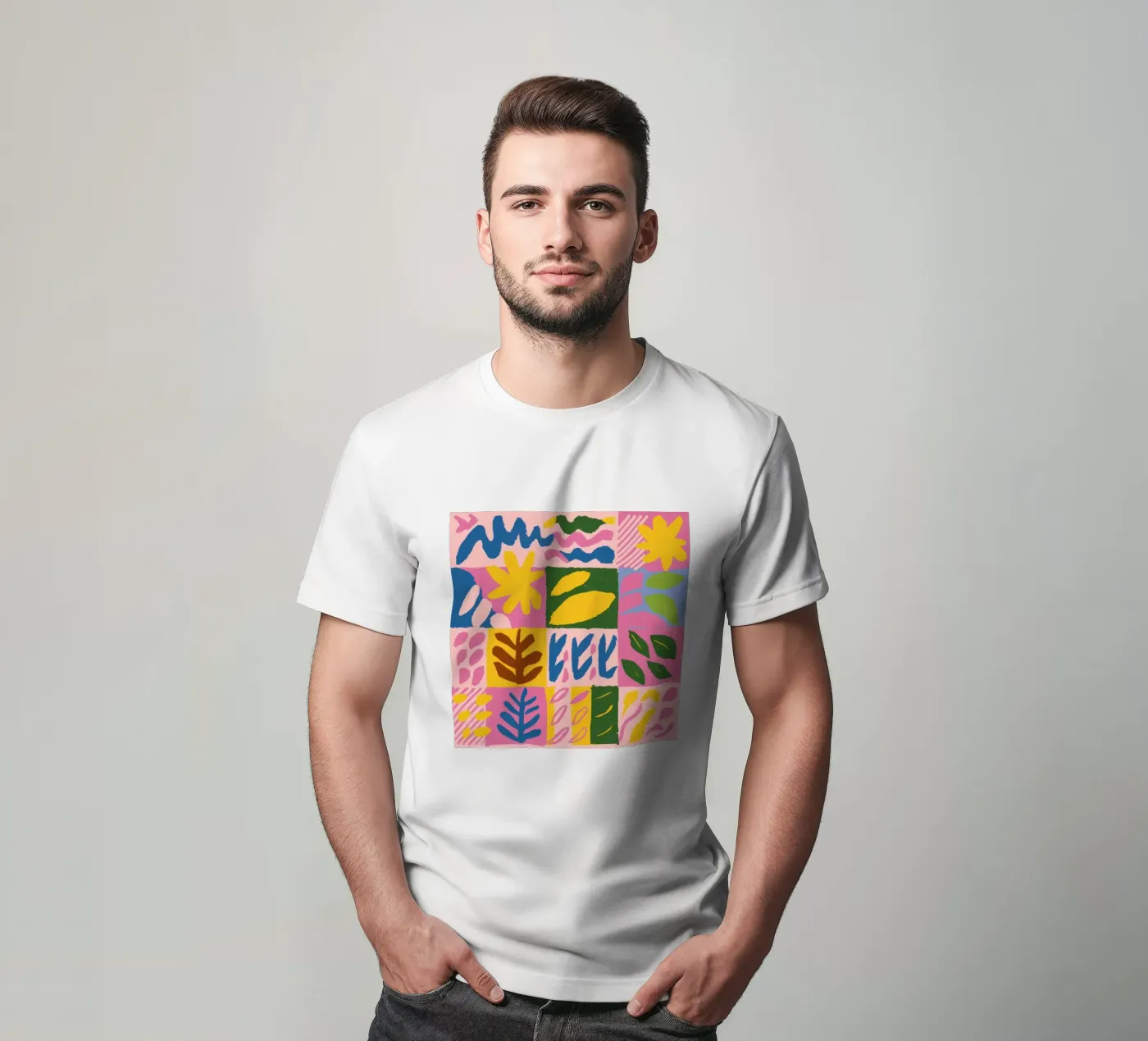 Speelse patchworkvormen t-shirt van Sun Riser