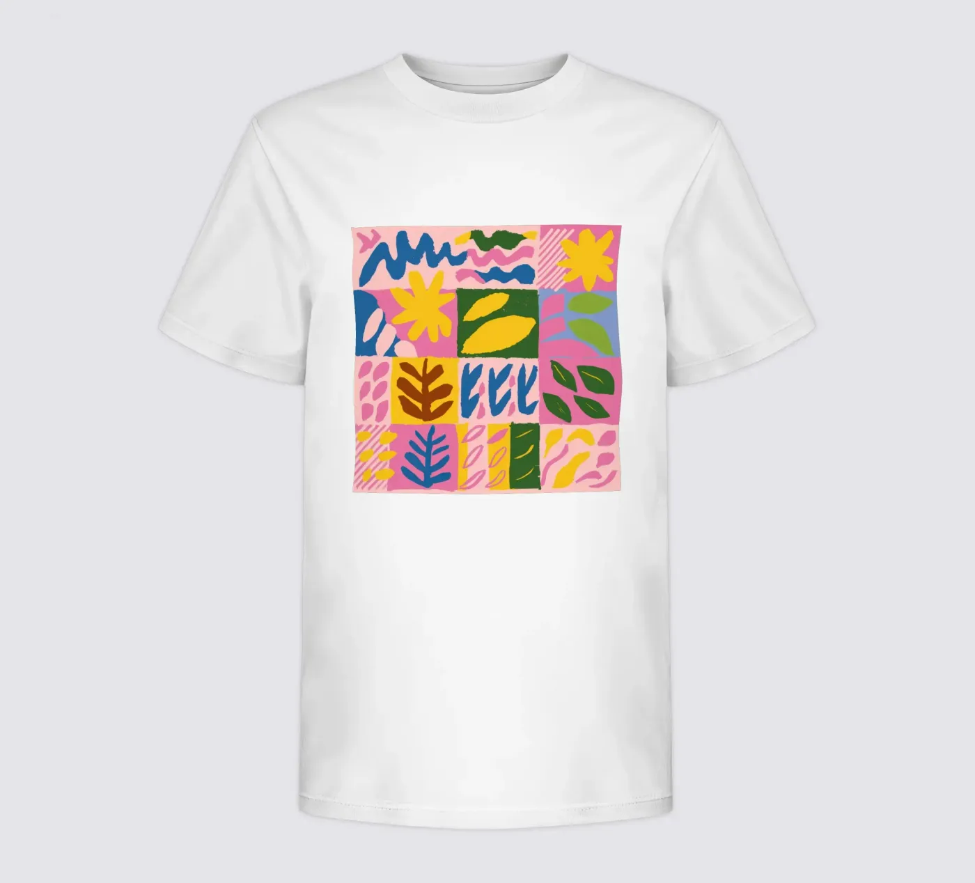 Speelse patchworkvormen kinder t-shirt van Sun Riser
