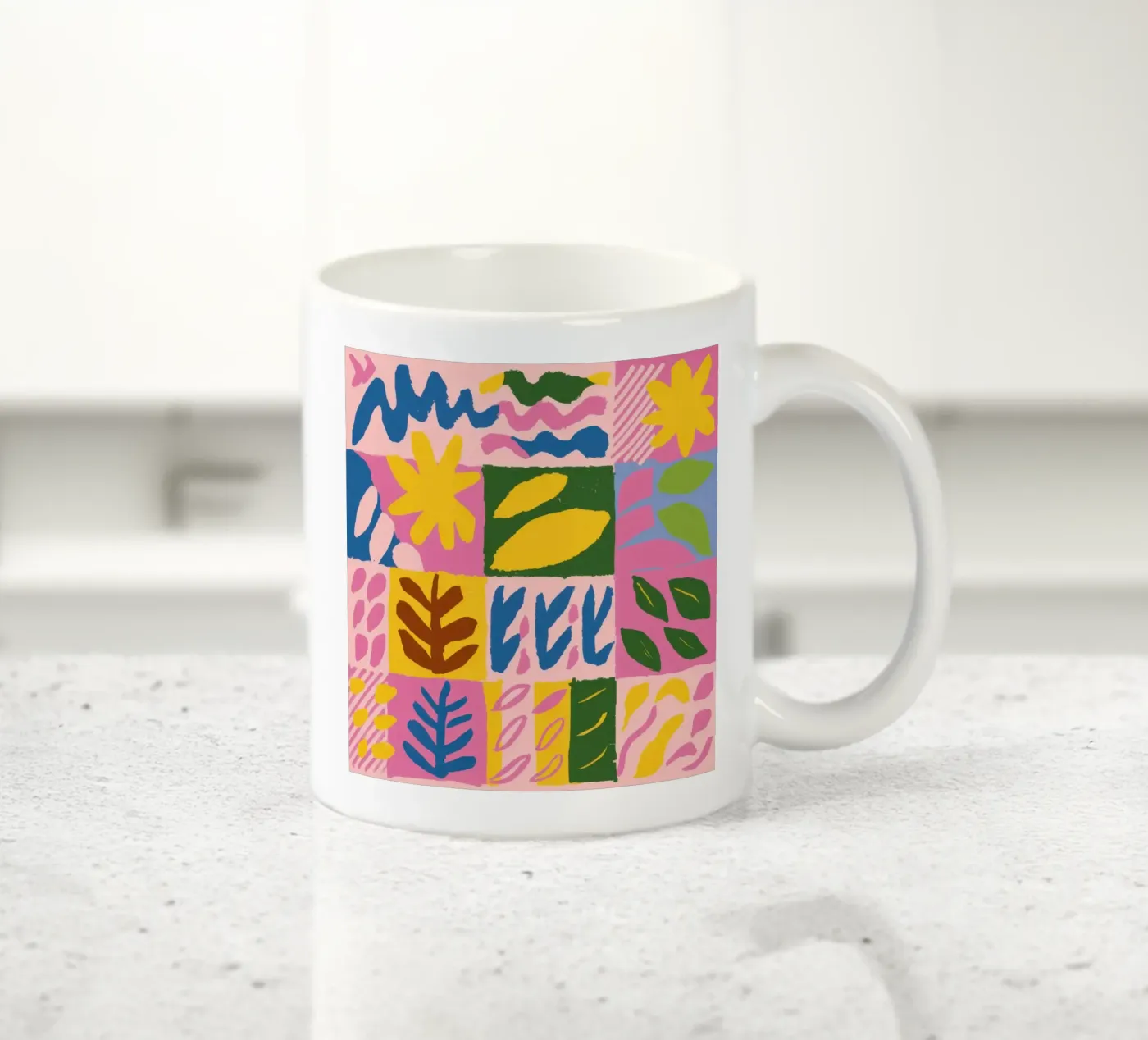 Playful Patchwork Forms ceramic mug by Sun Riser