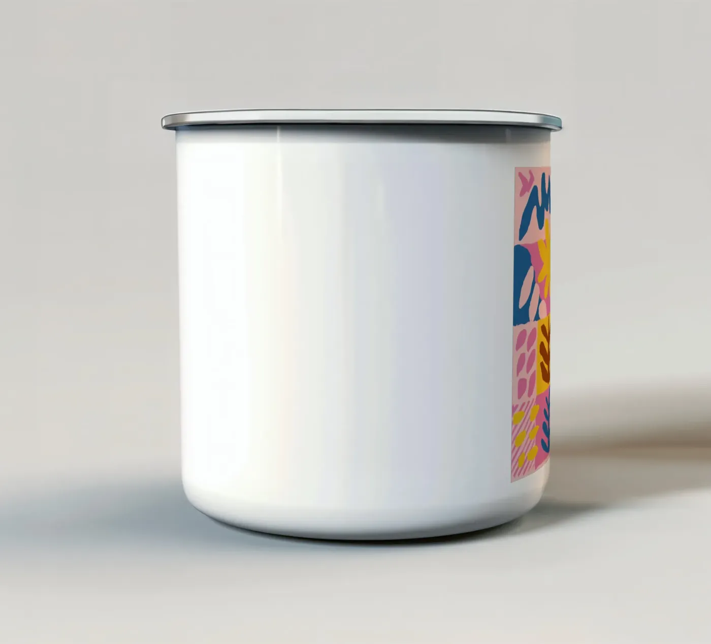 Playful Patchwork Forms enamel mug by Sun Riser