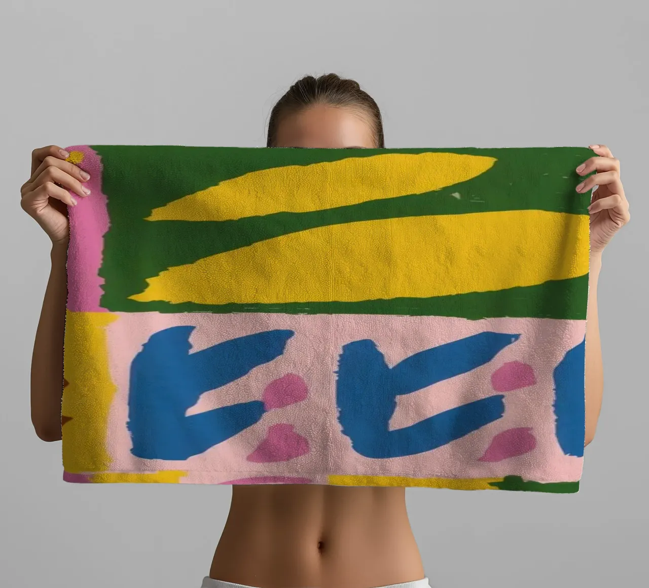 Speelse patchworkvormen badhanddoek van Sun Riser