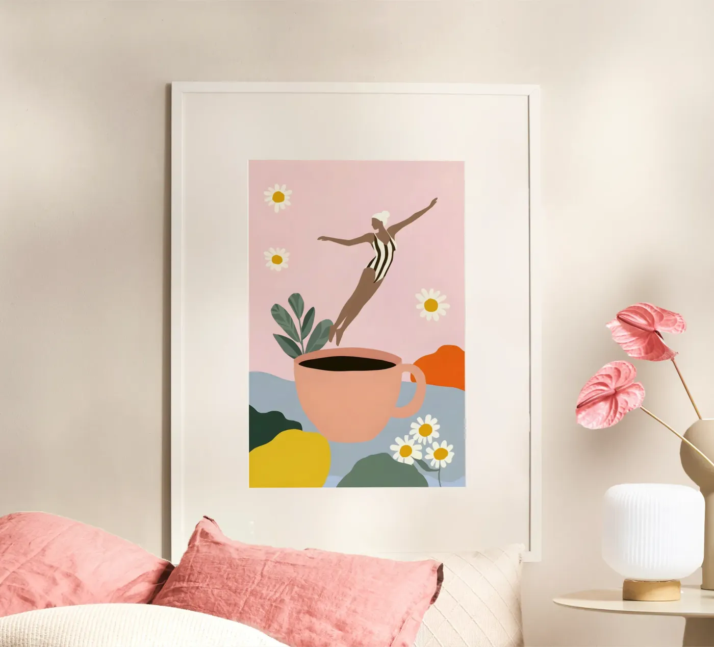Caffeine Dive poster van Vibrant Berry Studio