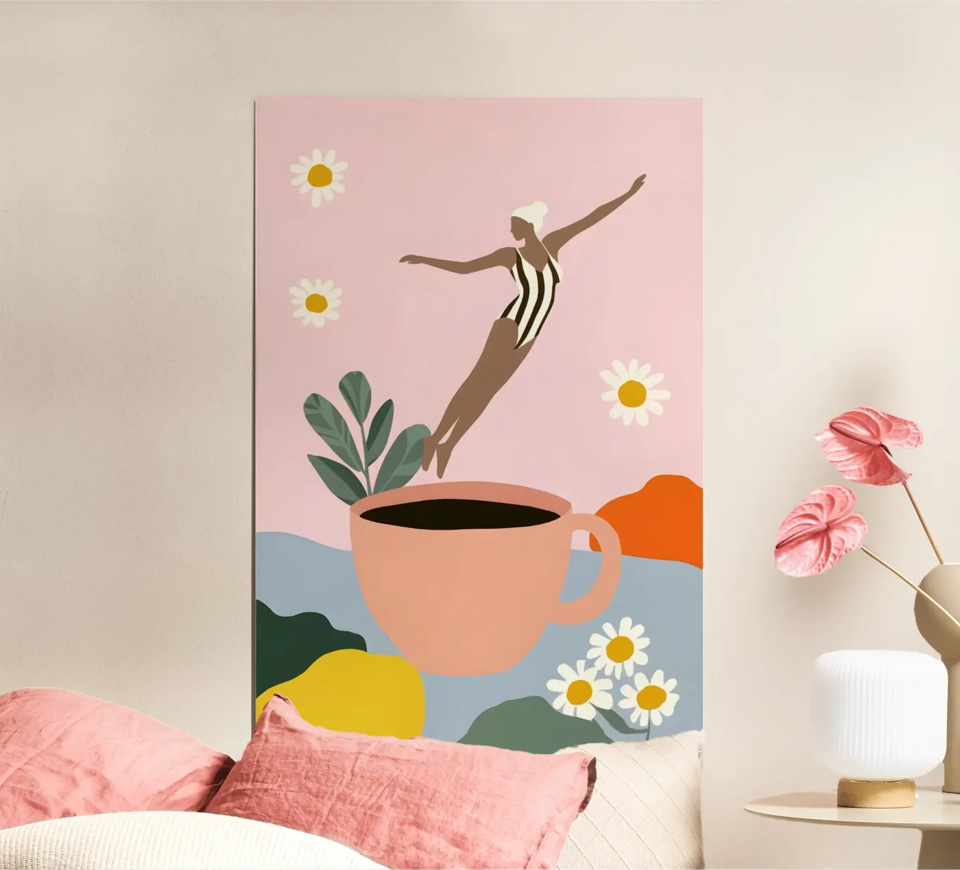 Caffeine Dive poster van Vibrant Berry Studio