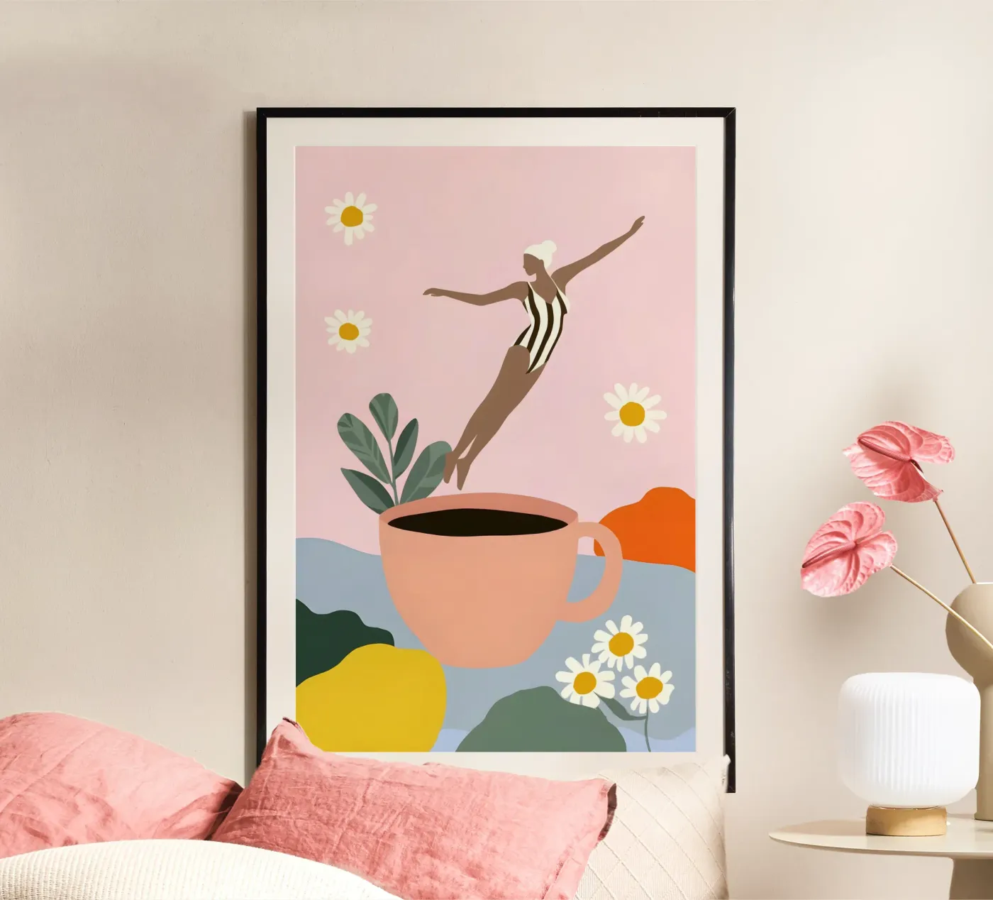 Caffeine Dive poster van Vibrant Berry Studio