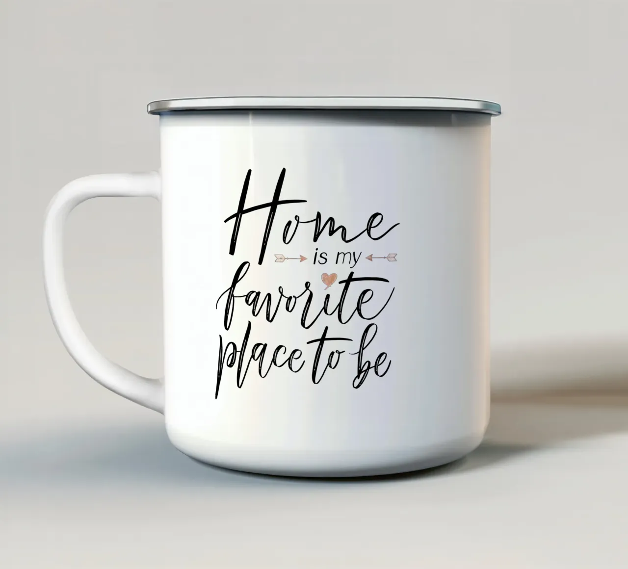 My favourite place to be is at home. Boho style. Monstera and leaves enamel mug by CalliLetters