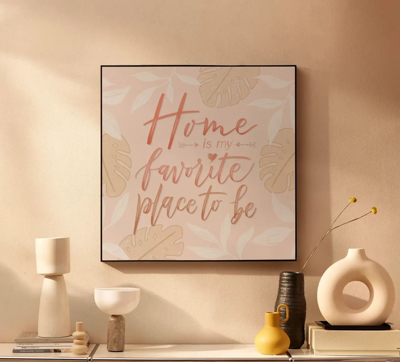 My favourite place to be is at home. Boho style. Monstera and leaves forex plate by CalliLetters
