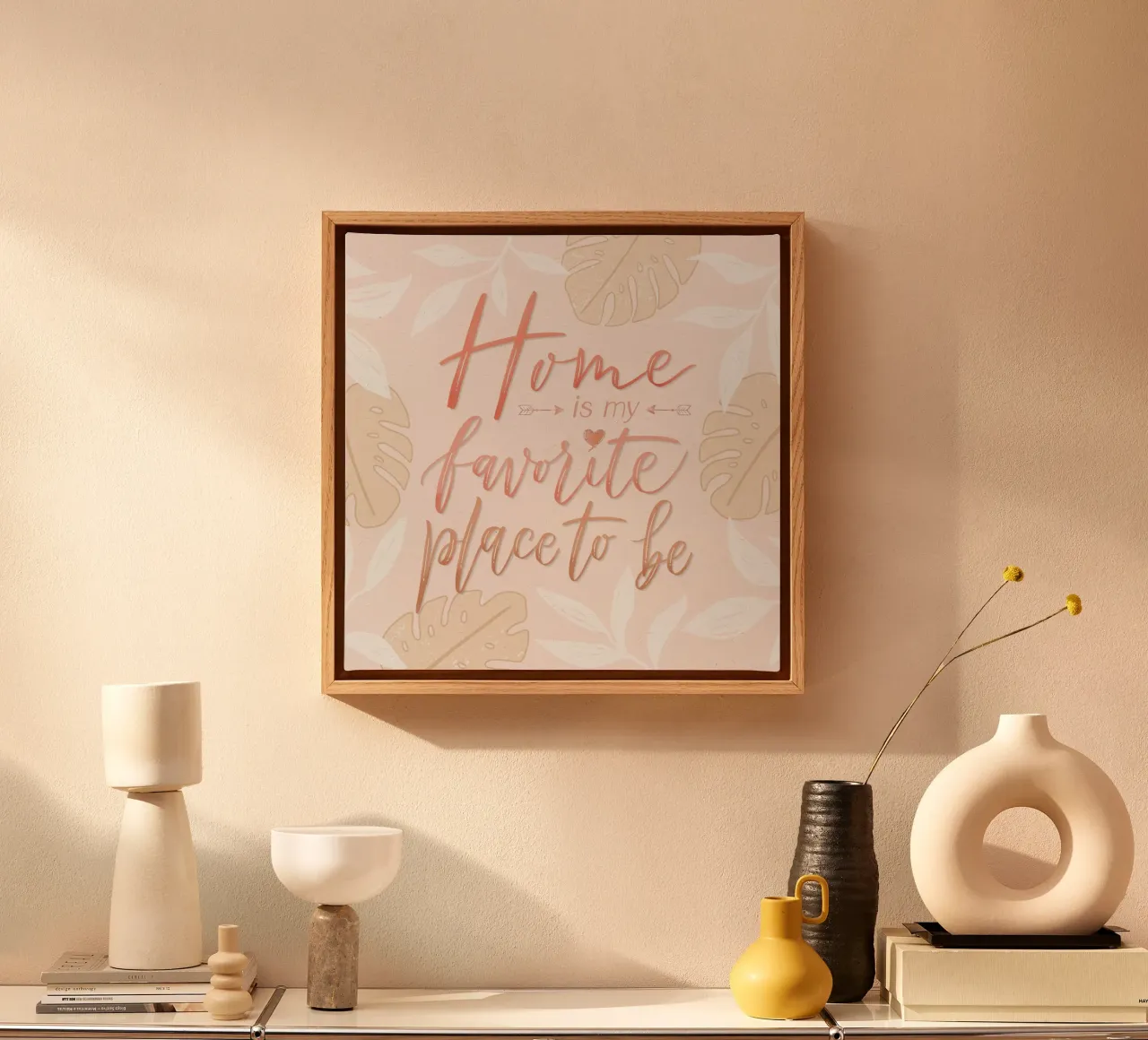 Il mio posto preferito è la casa. Stile boho. Monstera e foglie tela con Cornice a cassetta da CalliLetters