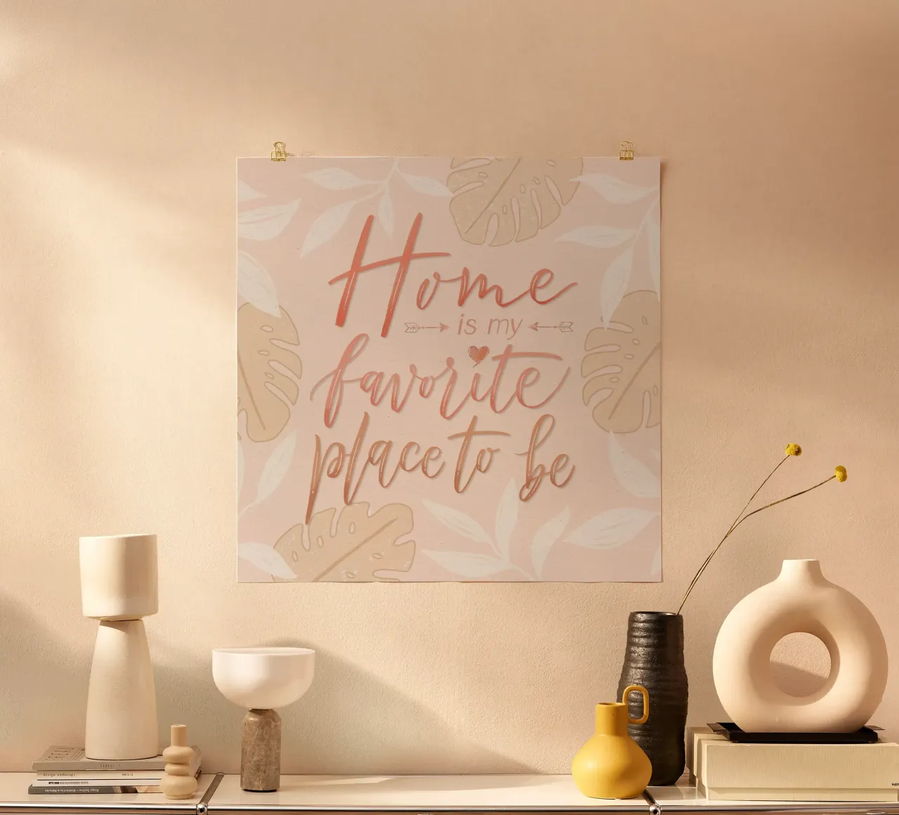 My favourite place to be is at home. Boho style. Monstera and leaves hahnemühle by CalliLetters