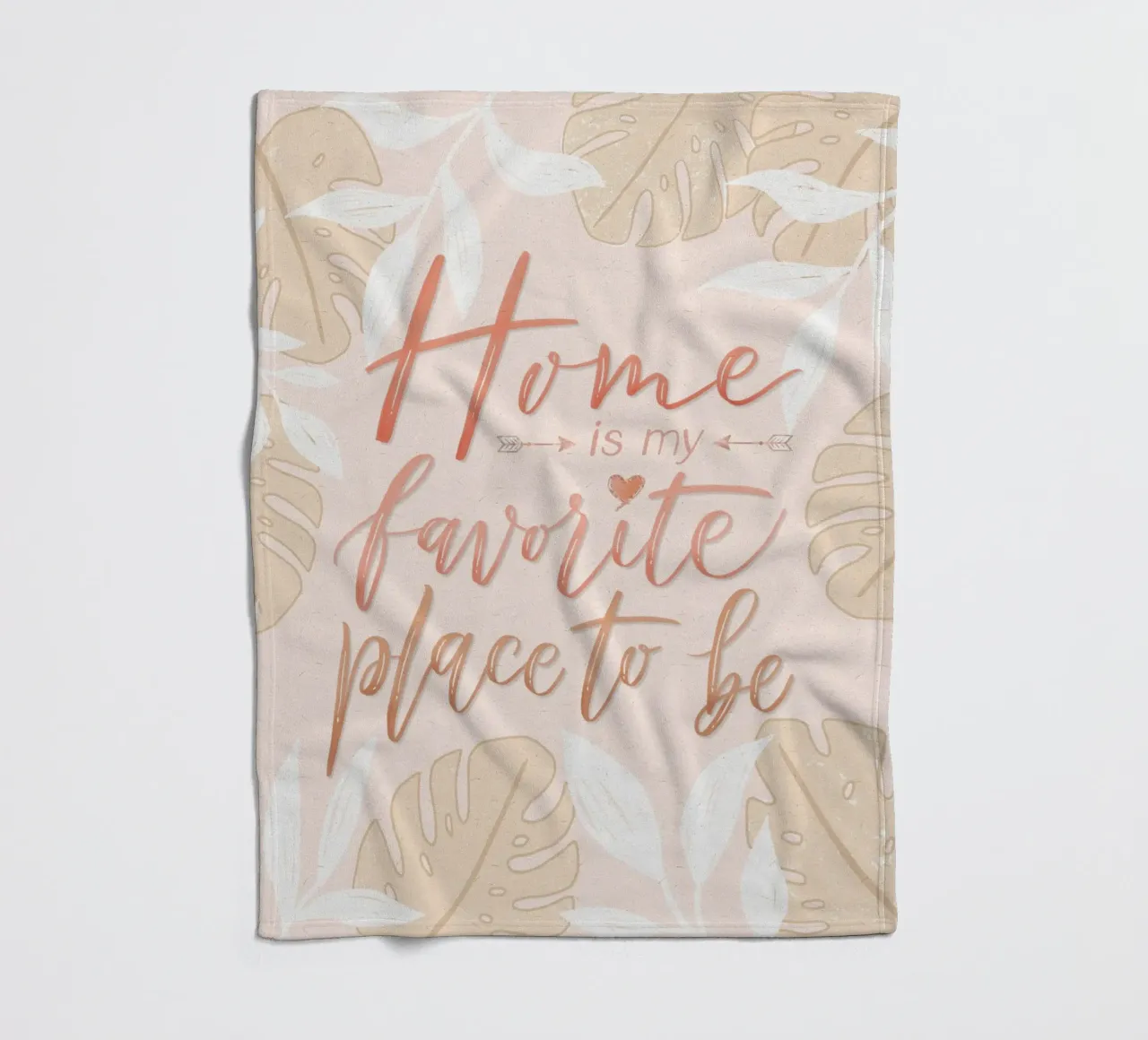 My favourite place to be is at home. Boho style. Monstera and leaves fleece blanket by CalliLetters