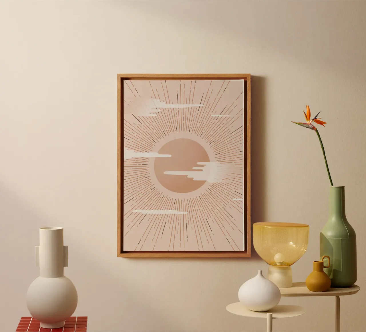 Stralende Zonnestraal canvas met Baklijst van kookiepixel