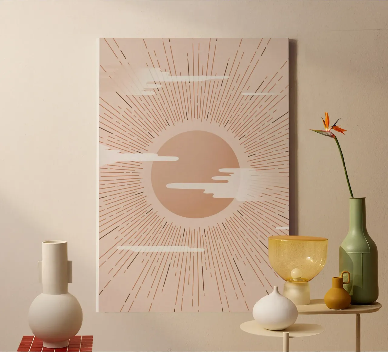 Stralende Zonnestraal canvas met Baklijst van kookiepixel