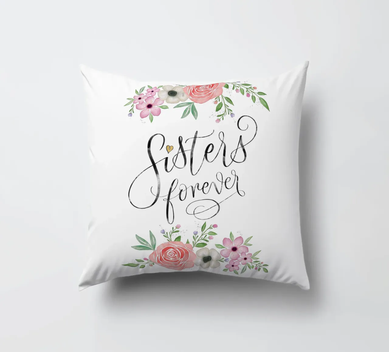 Sorelle per sempre. Con fiori ad acquerello cuscino da CalliLetters