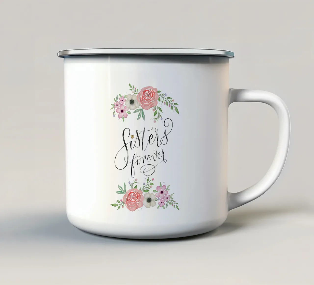 Sorelle per sempre. Con fiori ad acquerello tazza in smalto da CalliLetters