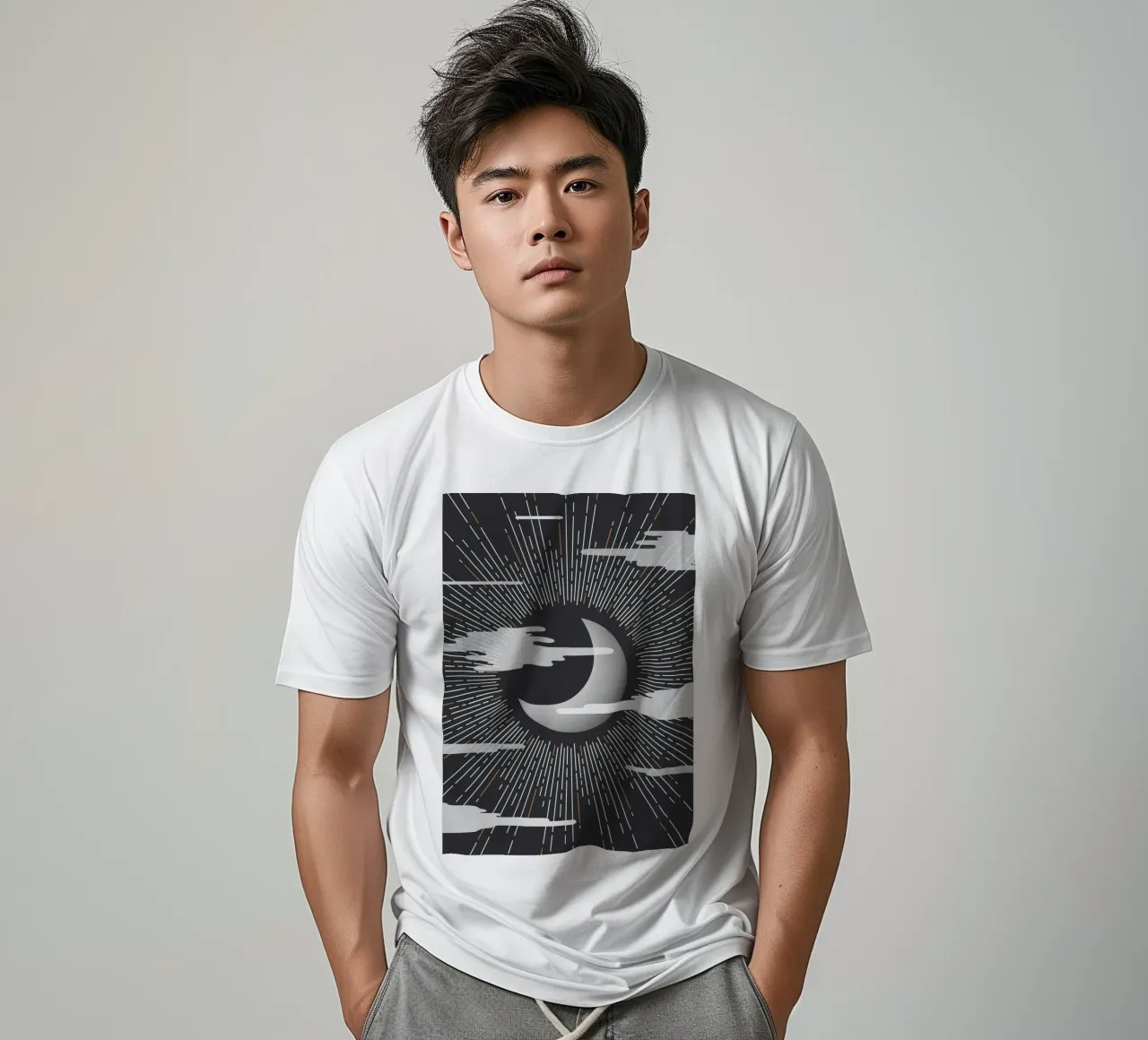 Minimalist Cosmic Moon Print t-shirt de kookiepixel