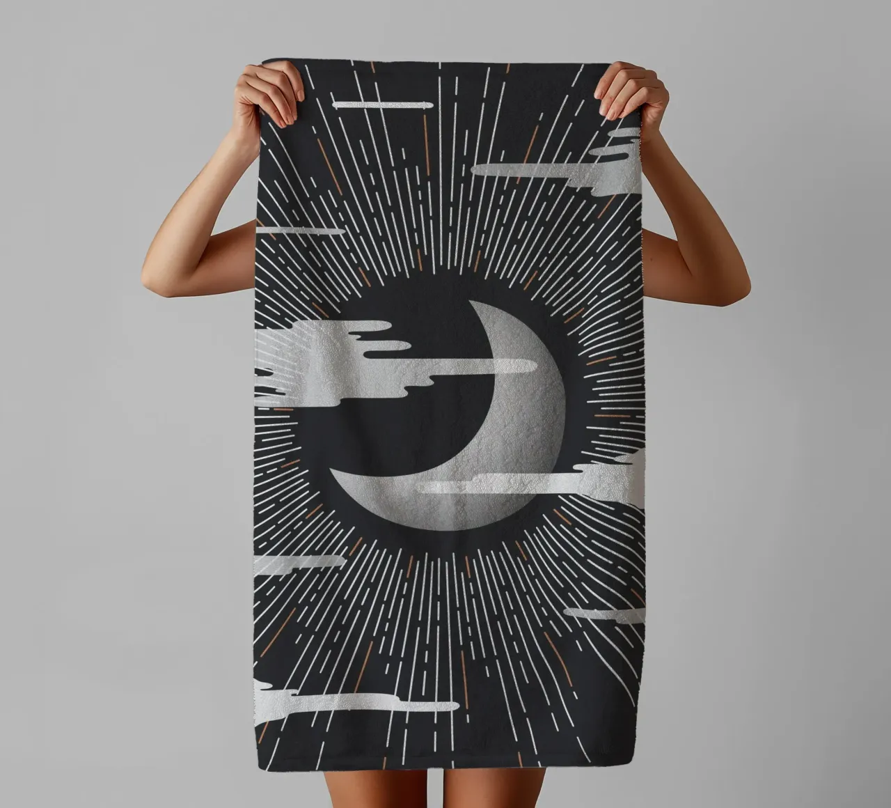 Minimalist Cosmic Moon Print towel by kookiepixel