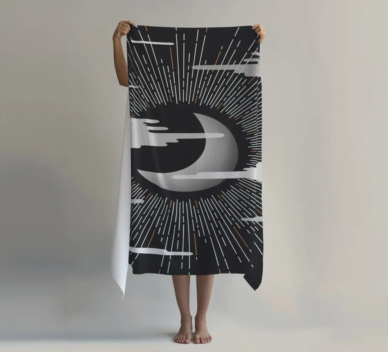 Minimalist Cosmic Moon Print beach towel by kookiepixel