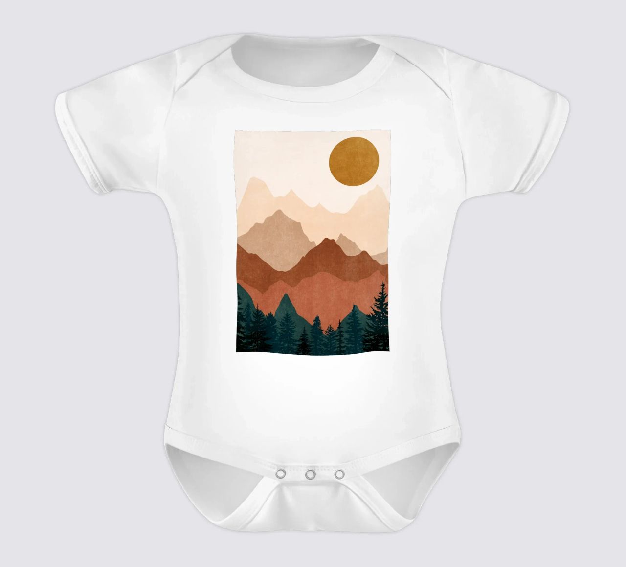 Minimalist Sunset Mountain Peaks with Sun - Set of 2 Part 2 short-sleeve baby romper by kookiepixel