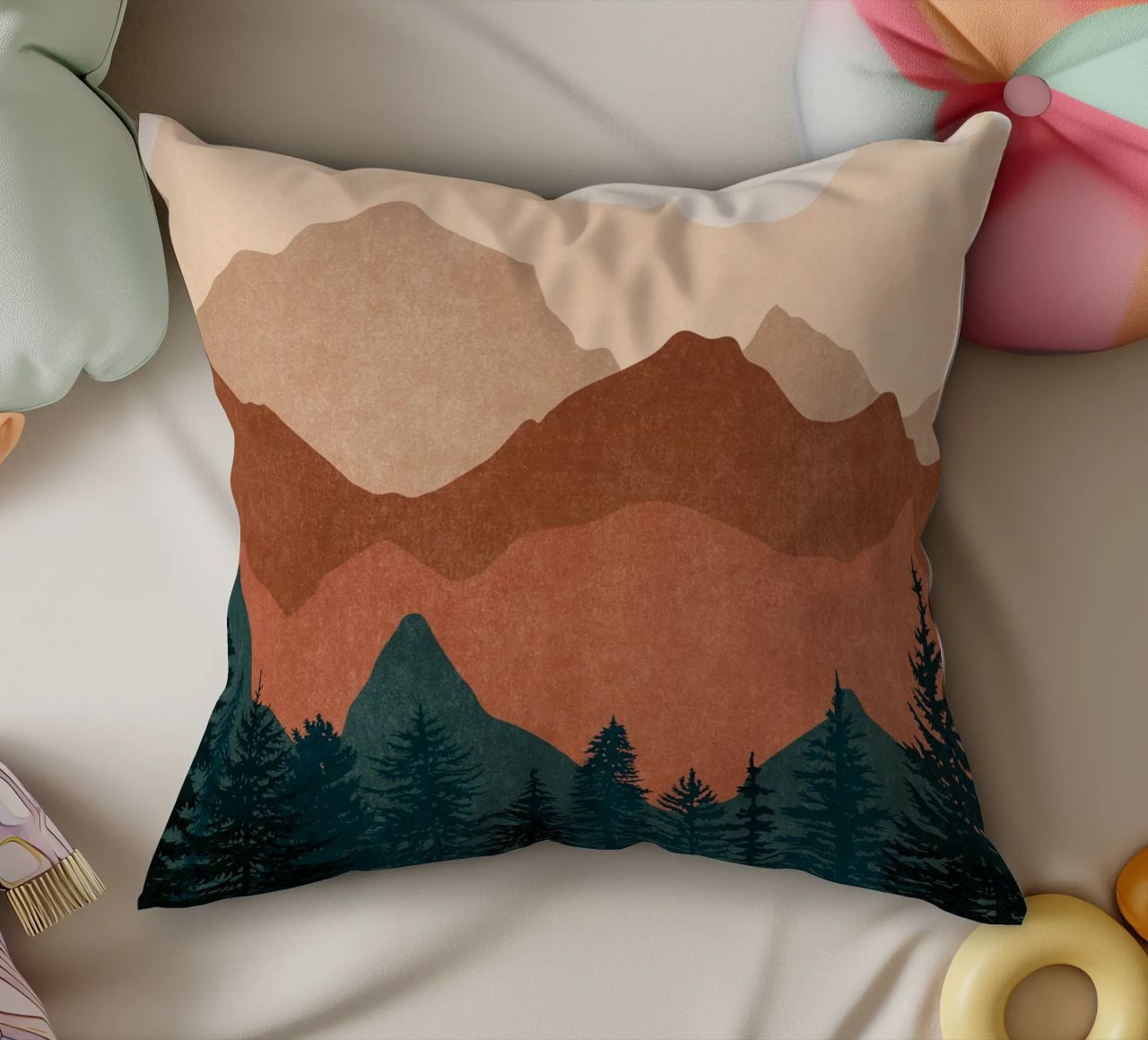 Minimalist Sunset Mountain Peaks with Sun - Set of 2 Part 2 decorative cushion by kookiepixel