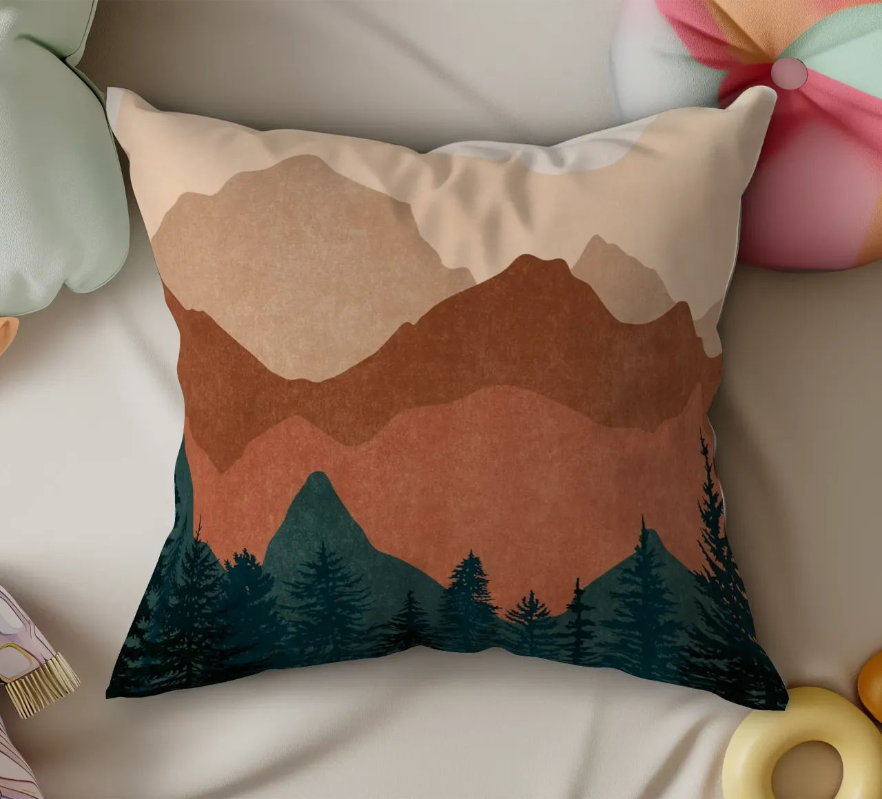 Tramonto minimalista Cime di montagna con sole - Set di 2 Parte 2 cuscino da kookiepixel