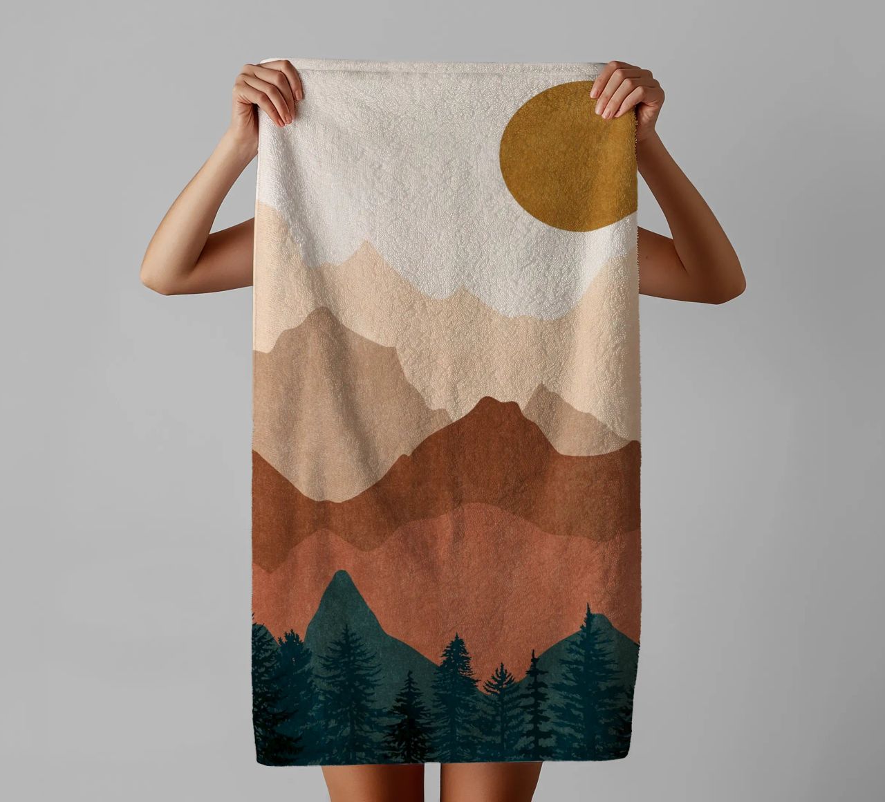 Minimalist Sunset Mountain Peaks with Sun - Set of 2 Part 2 towel by kookiepixel