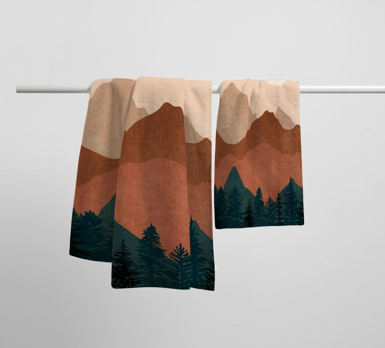 Minimalist Sunset Mountain Peaks with Sun - Set of 2 Part 2 towel by kookiepixel
