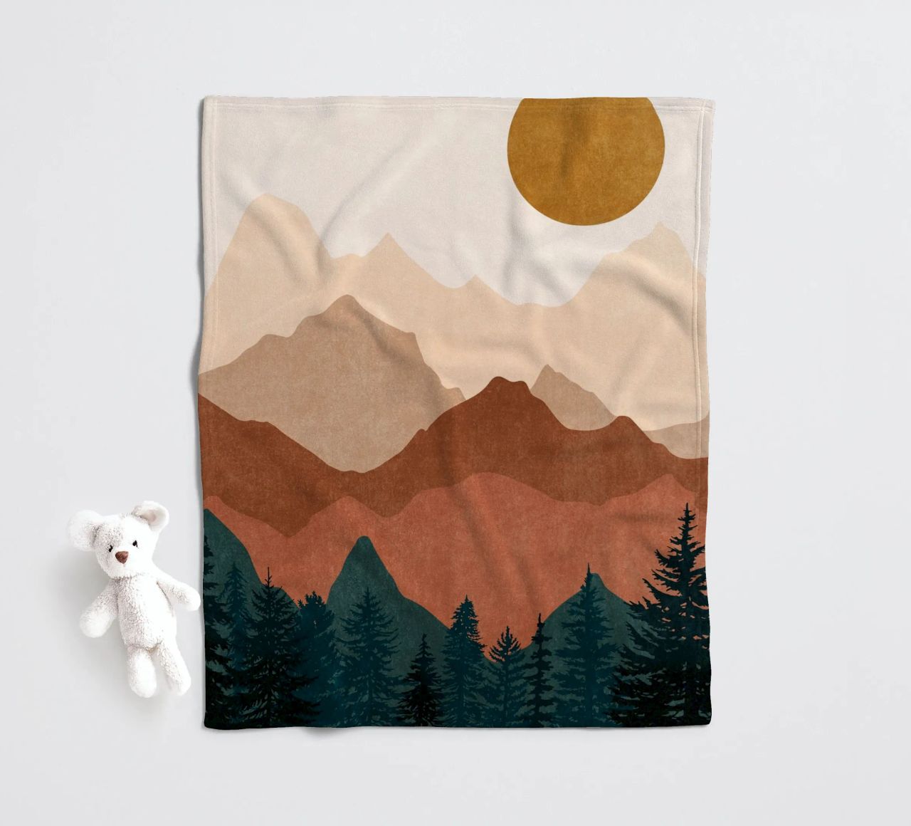 Minimalist Sunset Mountain Peaks with Sun - Set of 2 Part 2 fleece blanket by kookiepixel