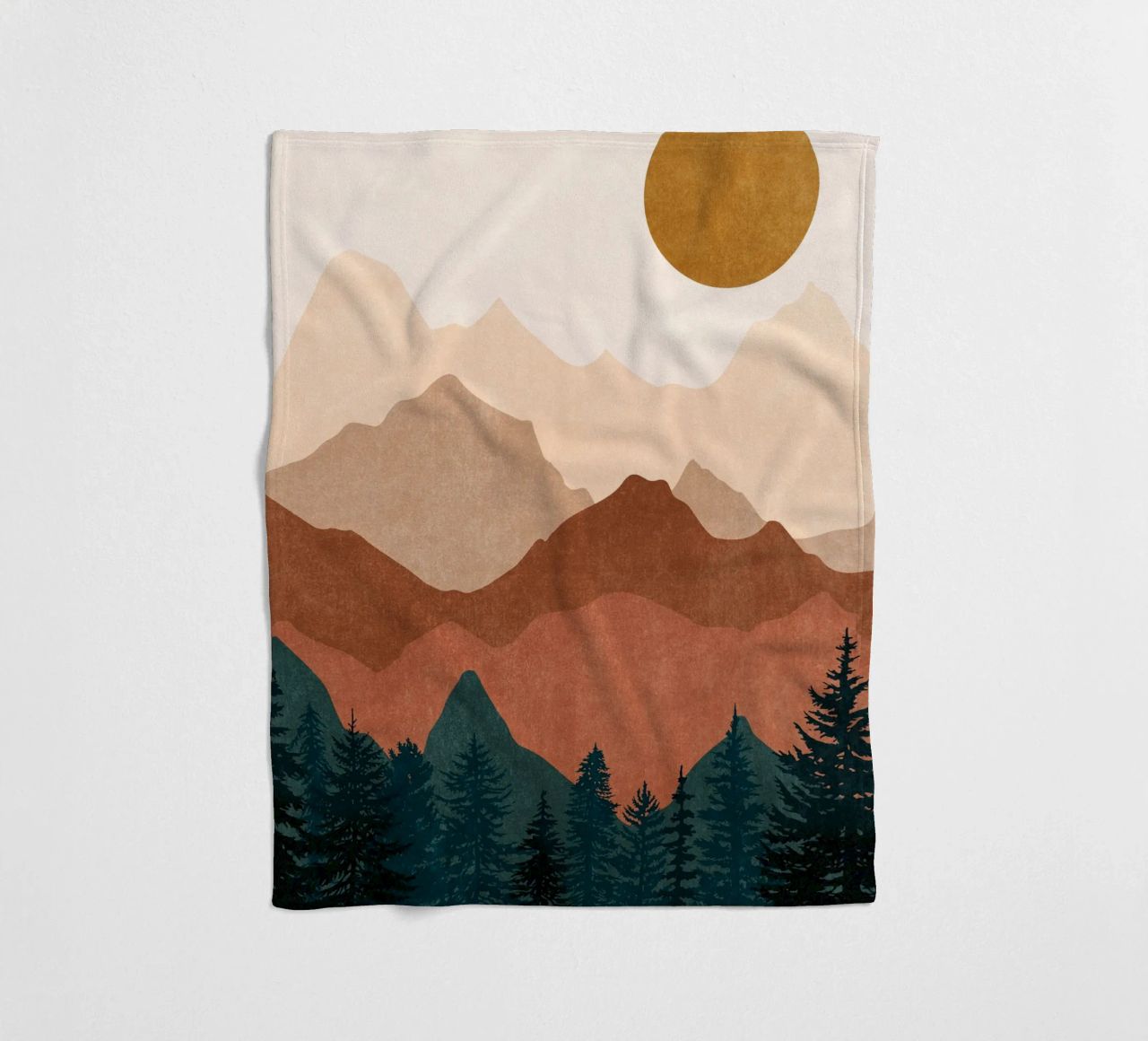 Minimalist Sunset Mountain Peaks with Sun - Set of 2 Part 2 fleece blanket by kookiepixel