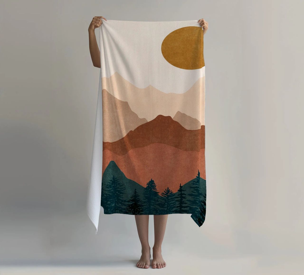 Minimalist Sunset Mountain Peaks with Sun - Set of 2 Part 2 beach towel by kookiepixel