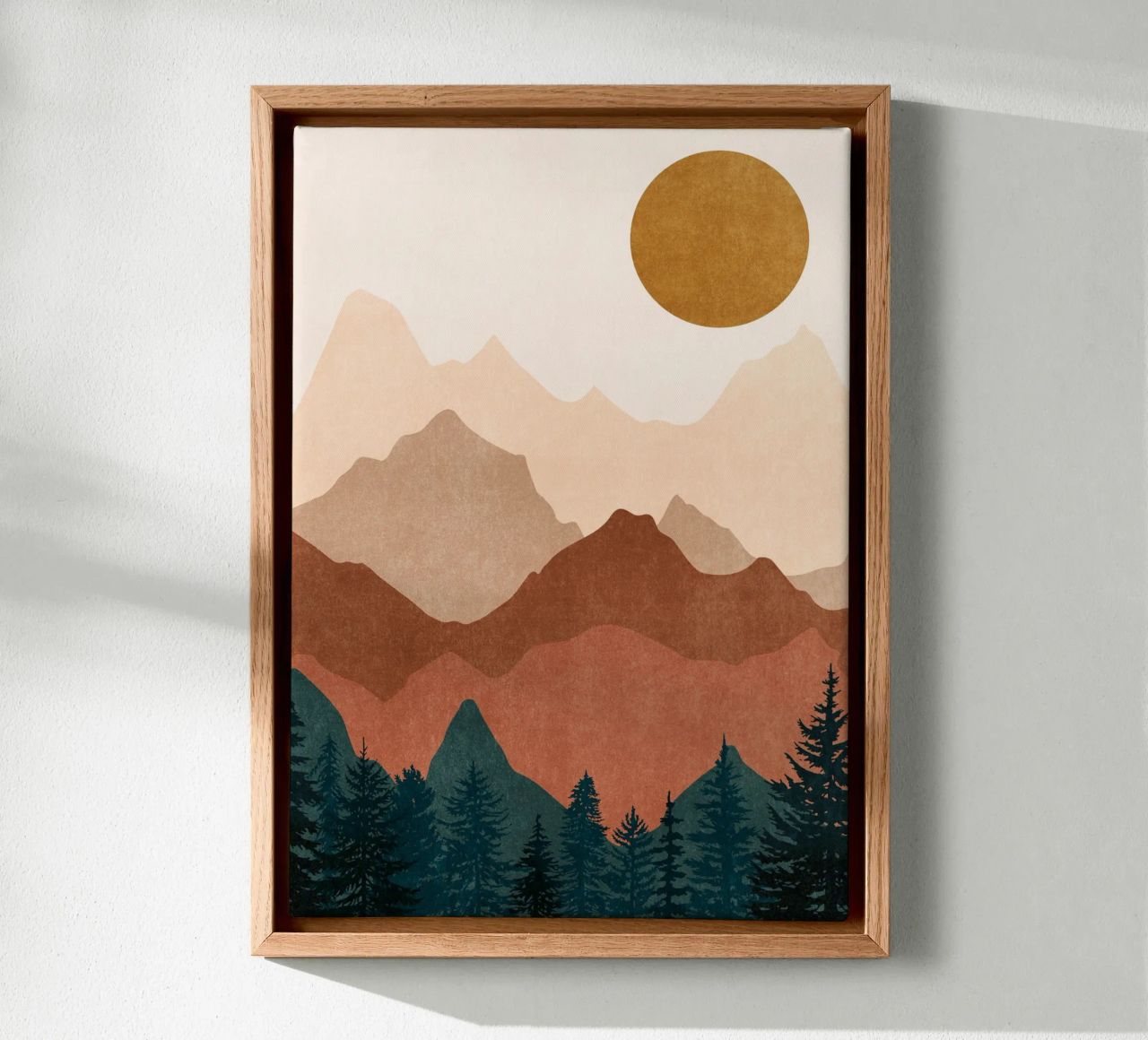 Minimalistische Sonnenuntergang Berggipfel mit Sonne - Set von 2 Teil 2 Leinwand von kookiepixel