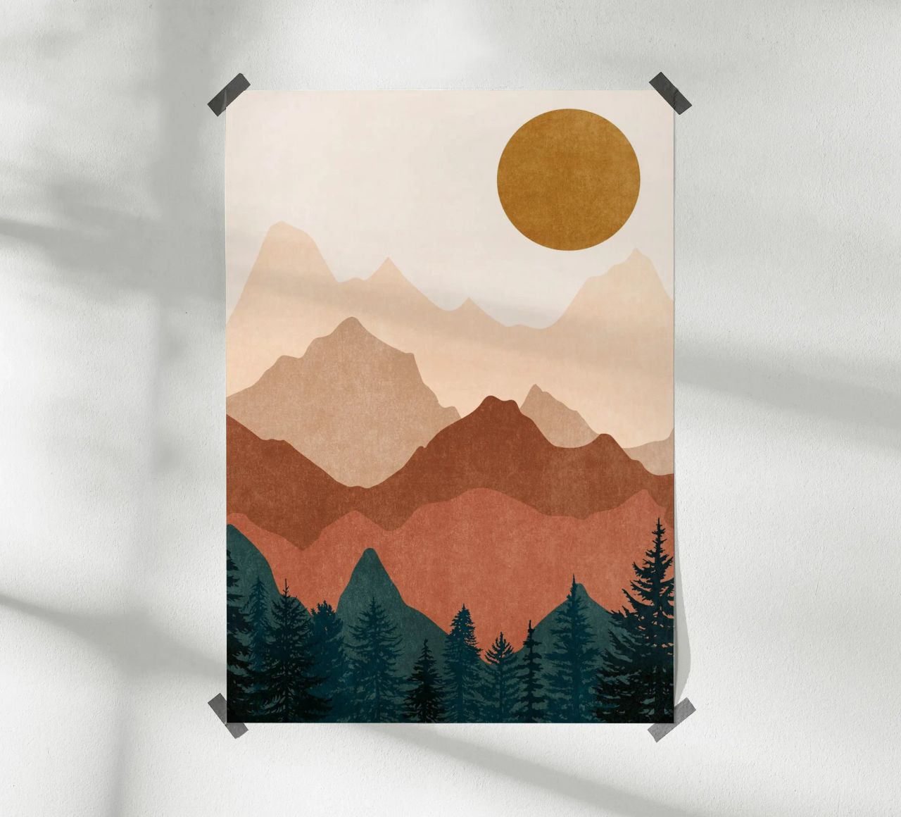 Minimalist Sunset Mountain Peaks with Sun - Set of 2 Part 2 poster with aluminum frame by kookiepixel