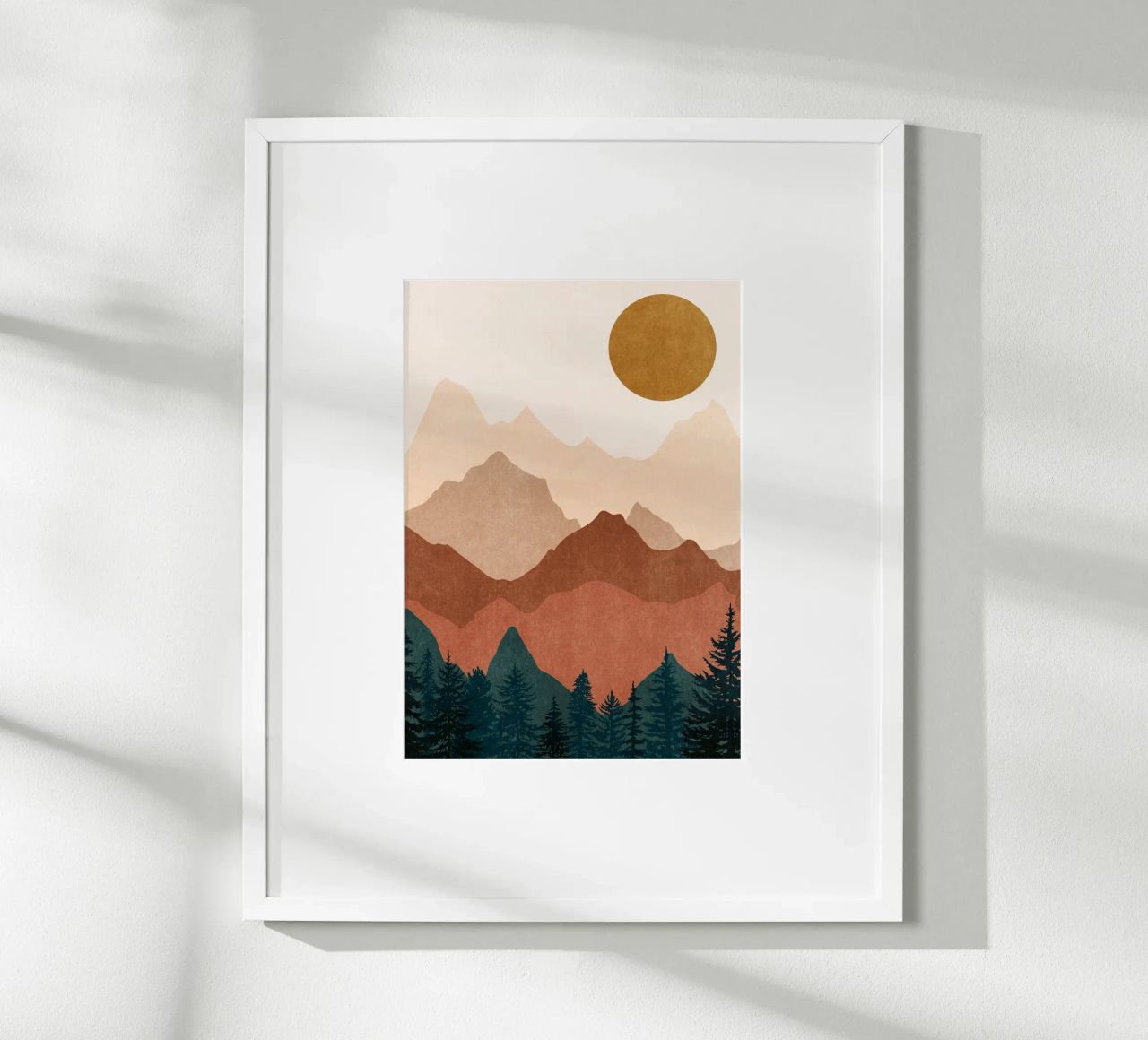 Minimalist Sunset Mountain Peaks with Sun - Set of 2 Part 2 poster with aluminum frame by kookiepixel