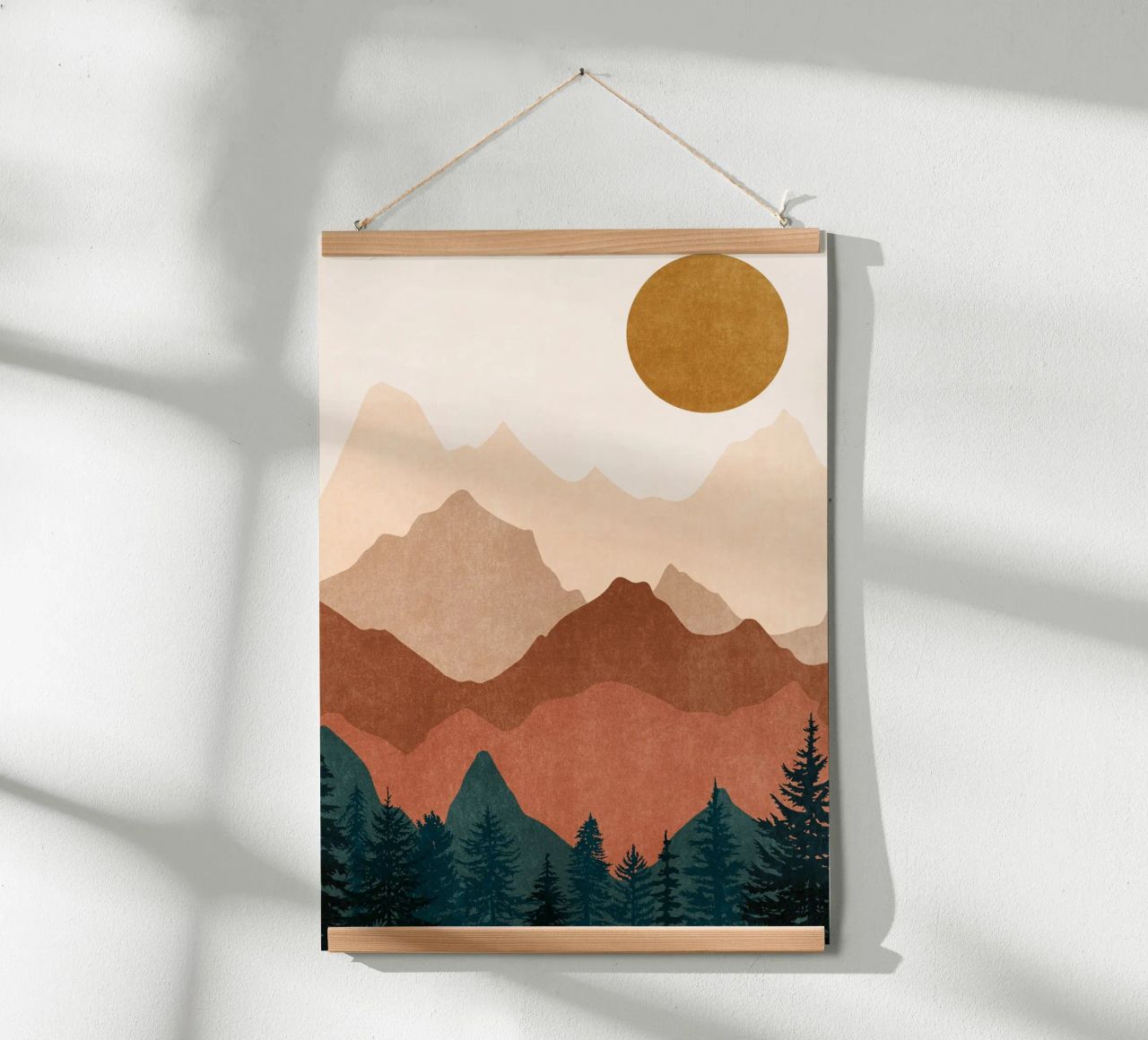 Minimalist Sunset Mountain Peaks with Sun - Set of 2 Part 2 poster with aluminum frame by kookiepixel