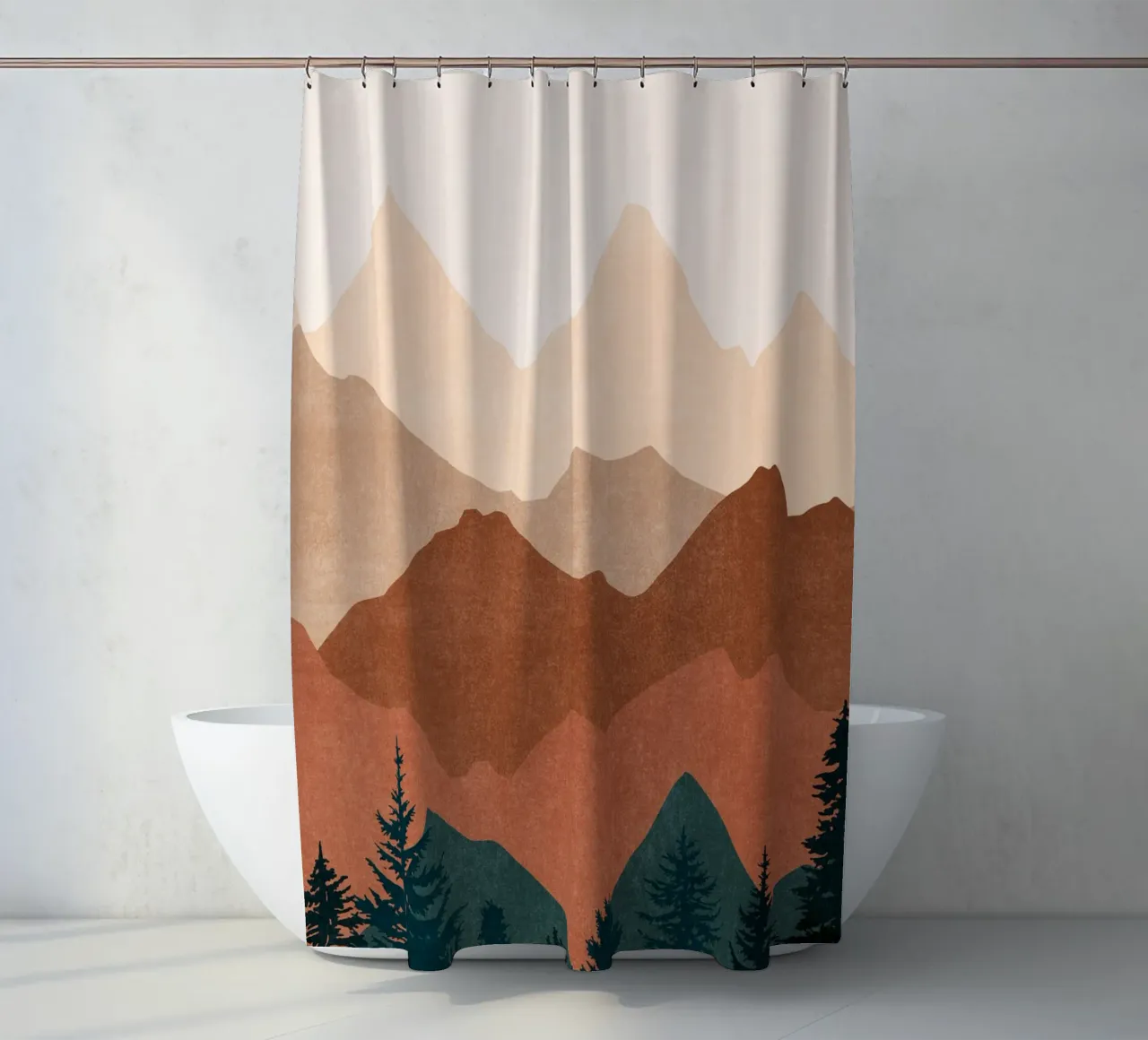 Minimalistische Sonnenuntergangs-Bergspitzen - 2er-Set (Teil 1) Duschvorhang von kookiepixel